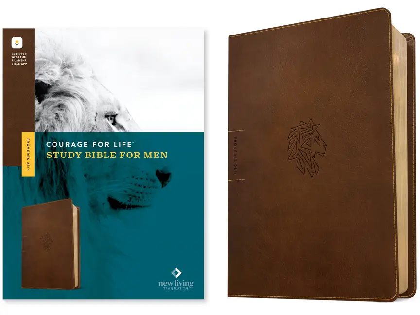 NLT Courage for Life Study Bible for Men, Filament Enabled (Leatherlike, Rustic Brown Lion) -- New Living Translation - Bible