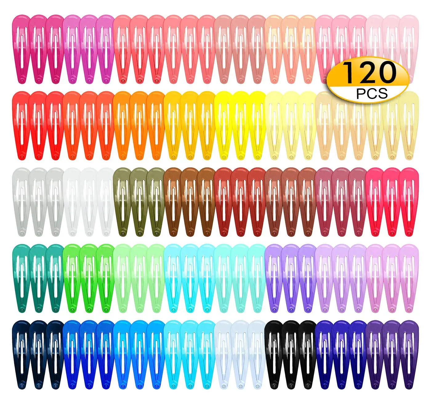 120 Pack Colorful Metal Snap Hair Clips, 2 Inch Barrettes in 40 Assorted Candy Colors, Non-Slip Hair Accessories for  Teens Women