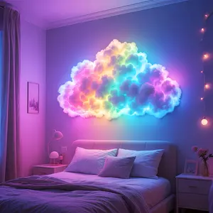 3D Thundercloud Night Light with Music Sync Mode - Smart RGB LED Strip, USB-Powered, Wall or Ceiling Mountable for Bedroom, Gaming Room, and Party Decor - Color-Changing Ambient Lighting (Bedroom Cloud Light)