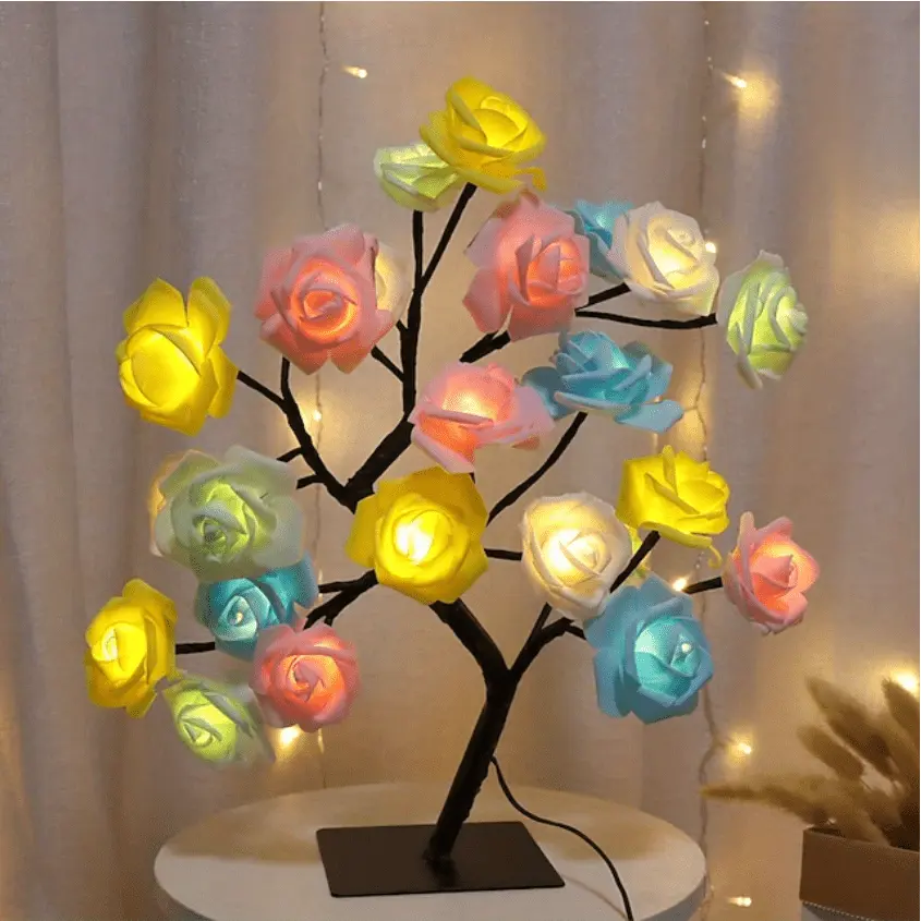 1pc USB Powered 24 Led Rose Flower Table Lamp Romantic Fairy Lights, Birthday Mother's Day Valentine's Day Christmas Wedding Gifts for Mom Women Daughter Wife Girlfriend Sister, Night Light Home Party  Bedroom Decoration Ambiance