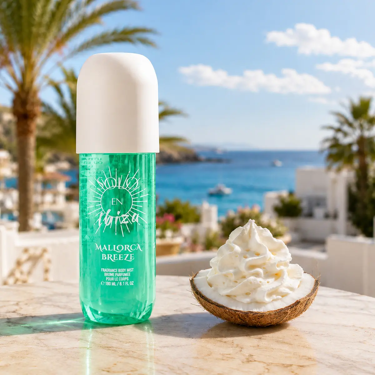 SOLO EN IBIZA Mallorca Breeze Full Size Hair & Body Fragrance Mist - 6.1 fl oz Cruelty-Free Mist with Coconut Cream, Tropical Orchid, Toasted Praline, Perfume-Level Scent Layering Vanilla Scents, Warm Vanilla Sugar, Signature Scent