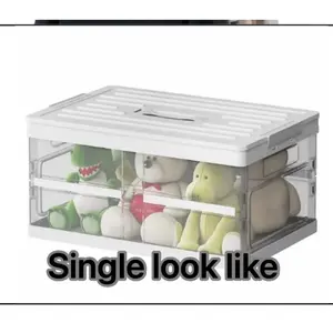 2 Pack Collapsible Storage Bins with Lids, Clear Plastic Foldable Storage Box Organiser