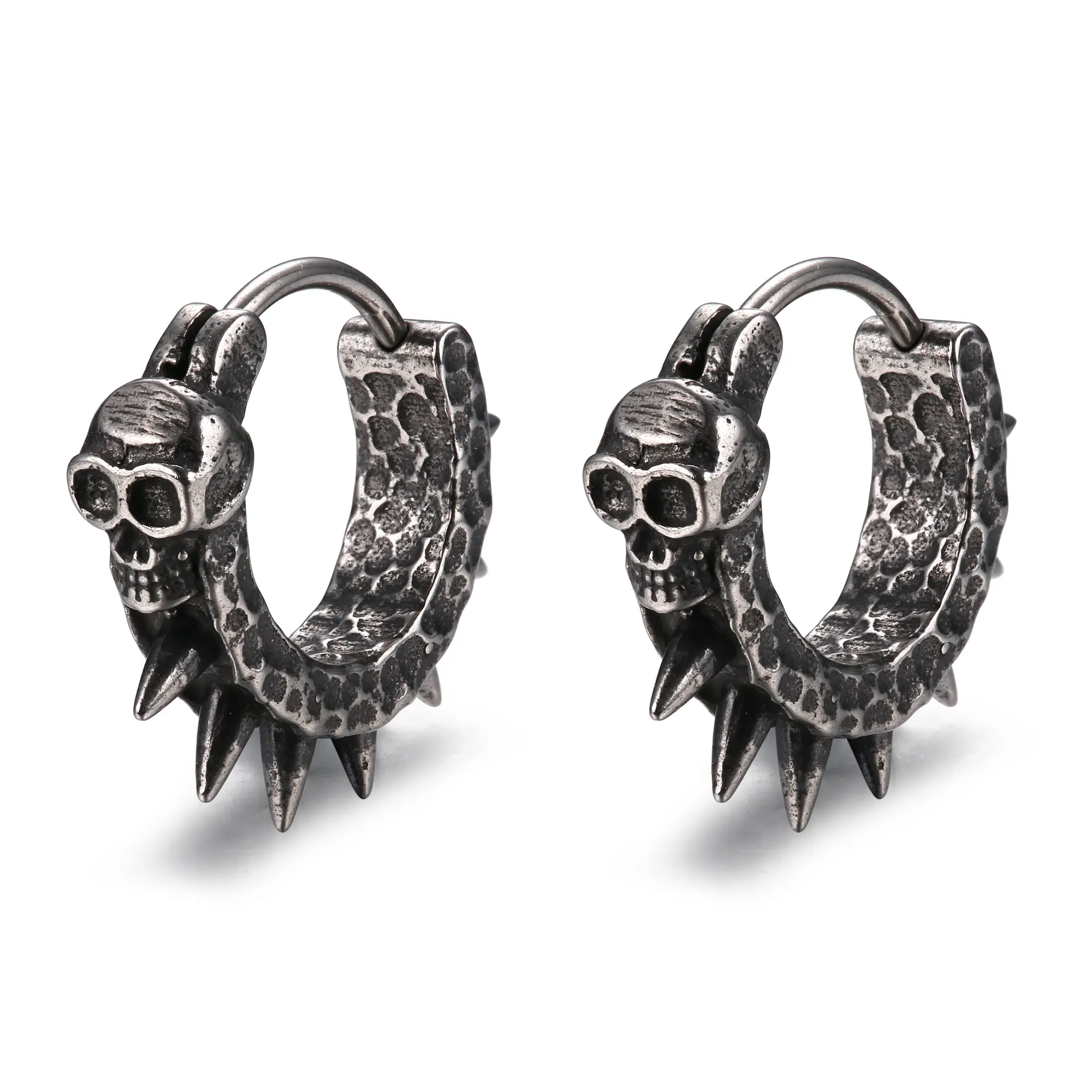 GTHIC Punk Skull and Thorns Stainless Steel Gothic Huggie Hoop Earrings, Fashion Jewelry Accessories for Men, Birthday Gift, Earrings Set