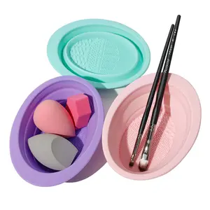 Foldable Silicone Makeup Brush Cleaner Bowl, Silicone Brush Cleanser, Portable Etercycle Cleansing Cleaning Tool for Brushes, Powders & Sponges, Travel-Friendly Design