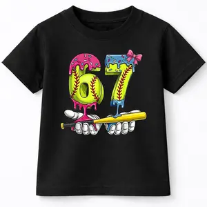 Softball 67 Ice Cream Drip Six Seven Boys Funny Meme T-Shirt For Young Boys Girls T-shirt Crewneck Light Cotton