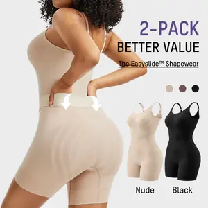 SHECURVE 2 Piece Easyslide Shapewear Tummy Control Butt Lifter Faja Back Pull Down Bodysuit Scruntch with Back Bone Support & Cotton Gusset for Women Postpartum Everyday