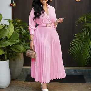 summer spring clothes Pleated Dress Women Sexy Dresses Party Night Slim High Waist Elegant Long Maxi Wedding Work Bodycon Mid Length Belt Vestidos Formal Womenswear Check Light