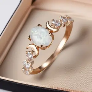 Summer Oval Shaped Artificial Gemstone & Rhinestone Decorated Solitaire Ring, Gifts for Her, Wedding & Engagement Jewelry Gift for Women, Wedding Rings