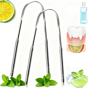 2 Pcs Stainless Steel Tongue Scrapers, Tongue Cleaner, Perfect for Daily Oral Care, Effectively Removing Bacteria and Debris from Tongue to Freshen Breath for Both Adults and Kids