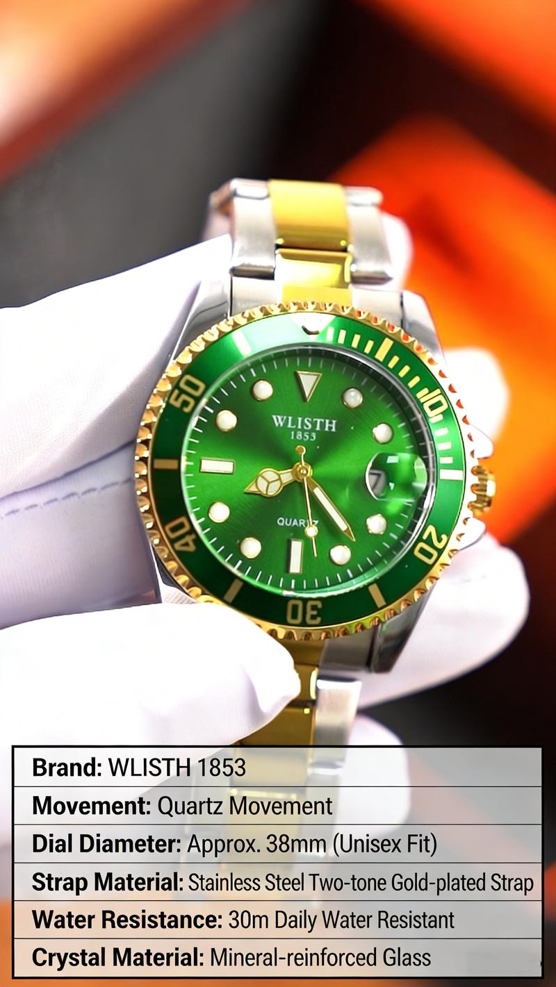 Men's Pro Diver Quartz Watch with Stainless Steel Strap - green Dial & Gold Accents - Durable & Stylish Timepiece Men's Pro Diver Quartz Watch with Stainless Steel Strap - green Dial & Gold Accents - Durable & Stylish Timepiece