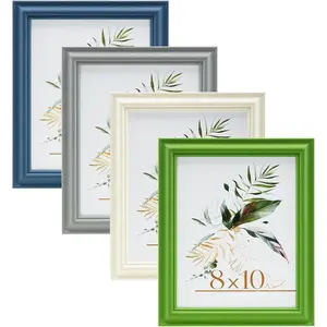 8x10 Picture Frame Set of 4, 8 x 10 Picture/Photo Frame for Wall Mounted or Tabletop Display, Real Glass, Family   (Green+White+Grey+Blue)