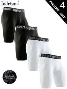 4 Pack Men's Compression Shorts & Anti-Chafing Underwear, Quick Dry Running Shorts, Full-Body Tight-Fit Sports Leggings for Basketball, Gym, Workout and Athletic Exercise Bottoms