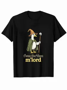 Magic Duck Graphic Tee, Long Fitted Casual T-Shirt, Fantasy Meme Design, H Type Silhouette, No Ca Prop 65 Warning, Menswear