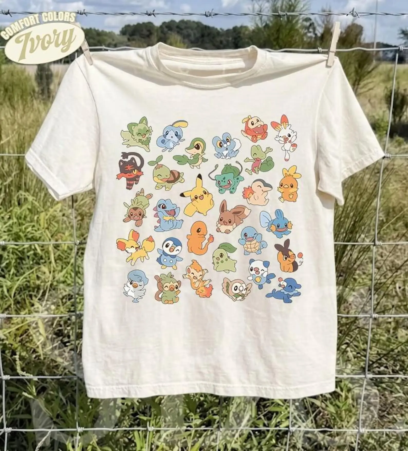 Retro All Starter Monsters Comfort Colors Shirt - Cute Pocket Creatures Evolution Squad Tee, Vintage 90s Gamer Gift