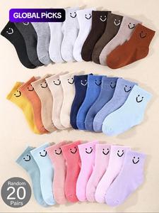 unisex cartoon face print crew socks, breathable comfortable casual socks for daily wear, kids socks for all seasons