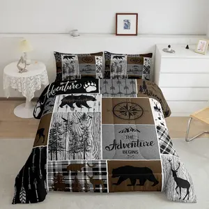Feelyou Rustic Patchwork Comforter Set with Retro Patchwork & Rustic Charm, Wildlife Theme Western Deer Bear Woodland Duvet Insert for Boys, Retro Country Farmhouse Quilt for Cabin Room Decor