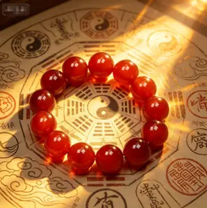 Natural Red Agate Round Bead Bracelet Feng Shui Protection Good Luck Charm High-Quality Smooth Beads Stretch Cord Comfortable Fit Spiritual Talisman