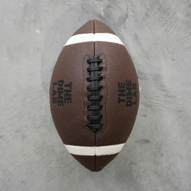 The Dime Lab Dimetack Football - Dimetack Technology, Double-Stitched Stripes, All-Weather Performance - for High School Athletes, Coaches, Youth League Play, Practice Drills - Brown