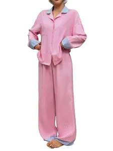 Striped Patchwork Long Sleeve Pajama Set for Teens, Comfortable Sleepwear for Boys and Girls, Fashionable All-Season Pajamas