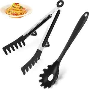Upgraded  Spaghetti Spoon and Pasta Tong Set - Sturdy Pasta Fork with , Noodle Spoon Server, and Multi-Purpose Tongs for Cooking and Serving