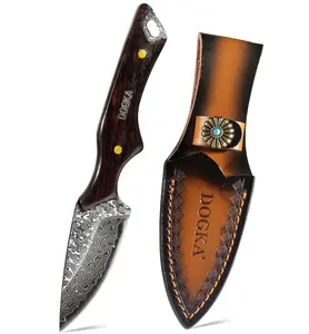 Large Damascus steel straight knife, patterned steel hunting knife, portable outdoor pocket knife, handcrafted wooden handle with genuine leather sheath. Sharp collectible blade for display and handling; sharp edge, suitable for camping, home fruit cuttin