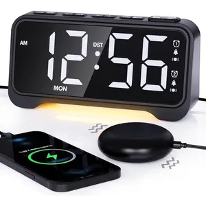 Loud Alarm Clock for Sleepers Adults, Vibrating Alarm Clock for Teens/Deaf, 7.5" Bright Clear Screen, Brightness with Night Light, 3 Bed Shaker Pillow, Dual Alarm