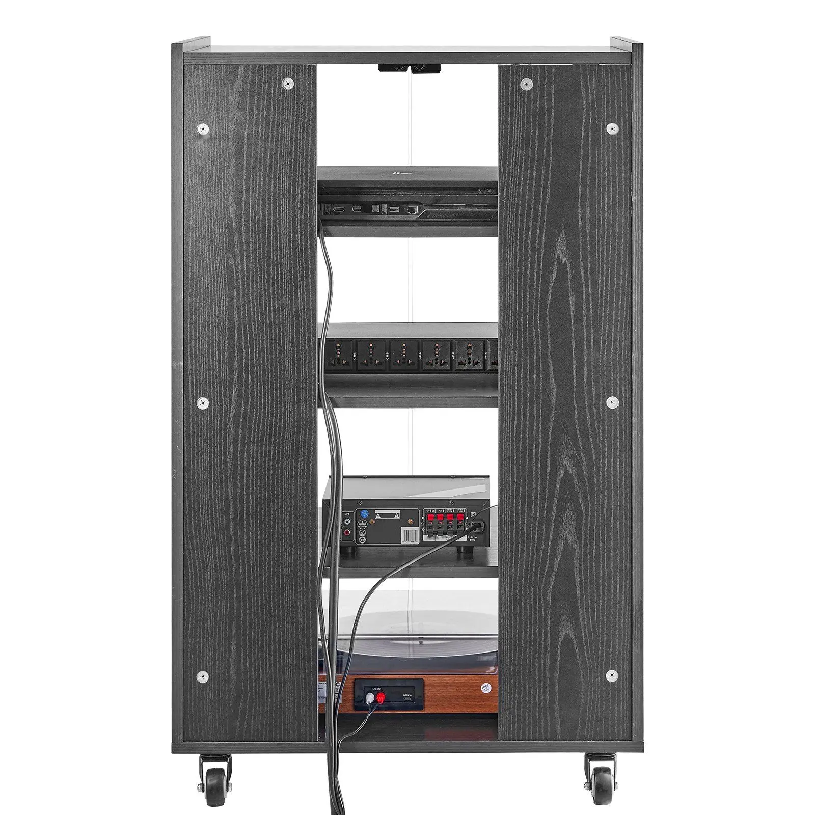 VEVOR 5-Tier AV Media Stand with Wheels, Wooden Audio-Video Media Stand ...