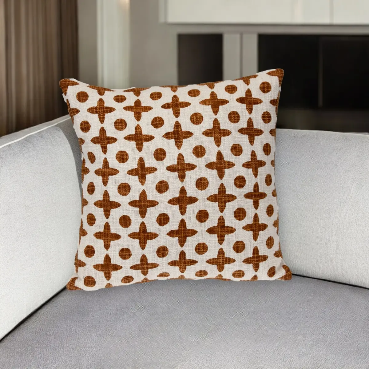 HomeRoots 529308 18 in. Beige & Brown Geometric Cotton Throw Pillow, Aesthetic Standard Pillow, Aesthetic Standard Pillows