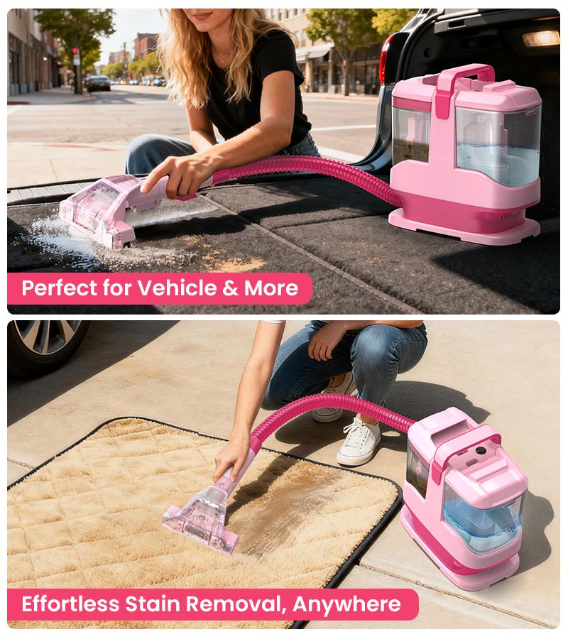 [NewYearSale!] Upholstery Carpet Vacuum Cleaner, 18KPa Suction Spot Cleaning Machine for Pet Stains, Carpets, Sofa, Car Seats, Mattress, with 3 Multipurpose Cleaning Tools, 6'' Deep Cleaning Brush | Portable 3-in-1 Little Pink C9S