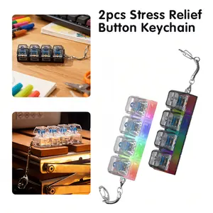 4Pack(or 2Pack) 4-Hole Keyboard Fidget Toy for Adults with LED Lights Keychain Mechanical Keyboard Decompression Button Finger Clicker Toys Stress Relief for Anxiety Decompression Black and White