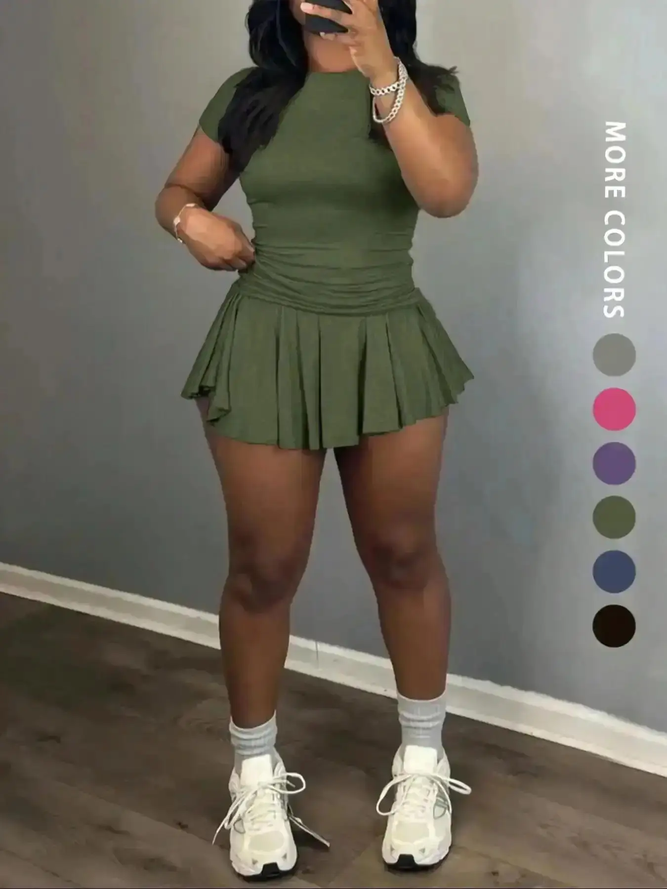 2026 New Model Women's Solid Color Basic Fitted Tee & Skort Two-Piece Set, Casual Short Sleeve T-Shirt & for Daily Wear, Ladies Clothes Summer, Hourglass Style, Sunny Days, Classy, Stretchy, Cozy, Relaxed Fit