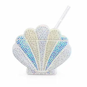 Seashell Mermaid Drink Cup With Diamonds & Pearls Drinkware Washable Water Bottles Tumbler Reusable Portable