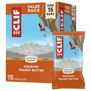 CLIF BAR - Crunchy Peanut Butter - Made with Organic Oats - Energy Bars - Non-GMO - Plant Based Protein Bars (15 Pack) Snack