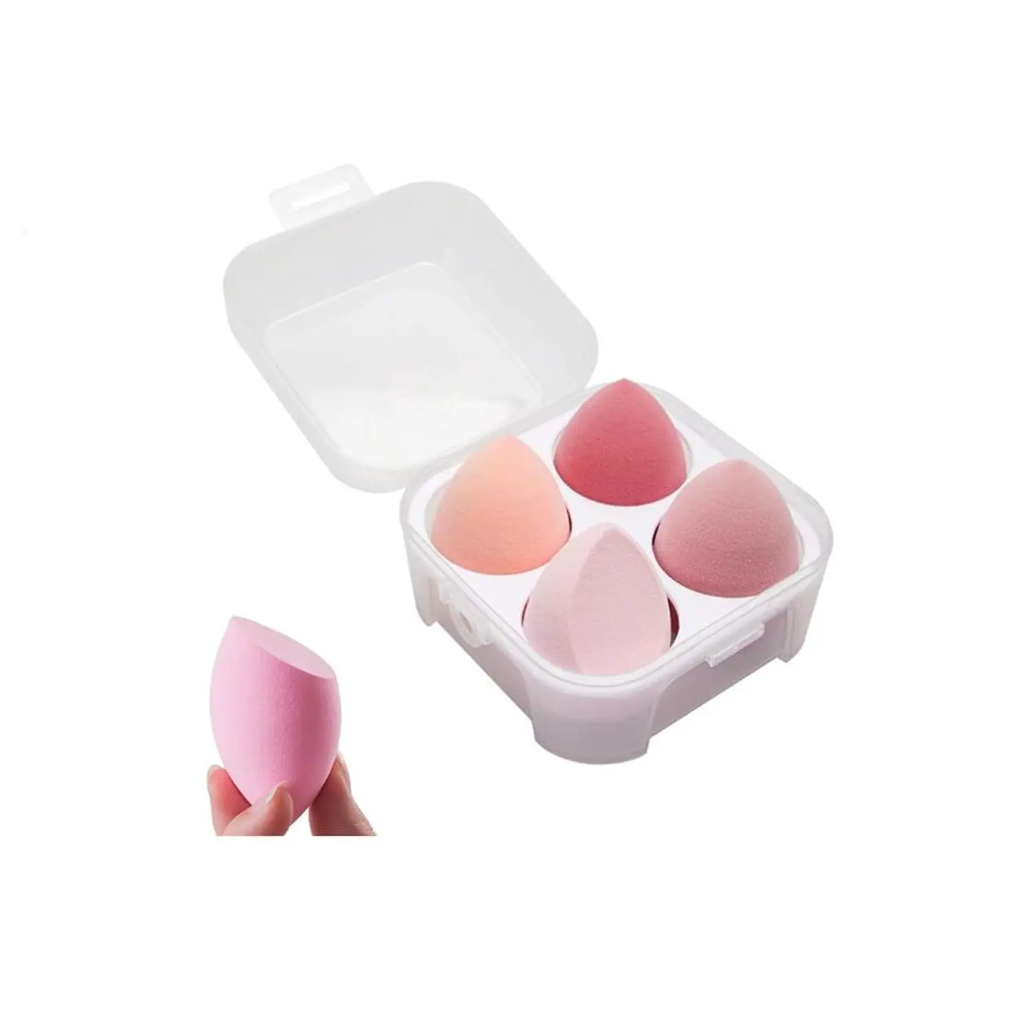 4 count Dry and Wet Use Makeup Sponge Set Blender Beauty Foundation Blending Sponge for Liquid, Cream, and  with Egg Holder Box