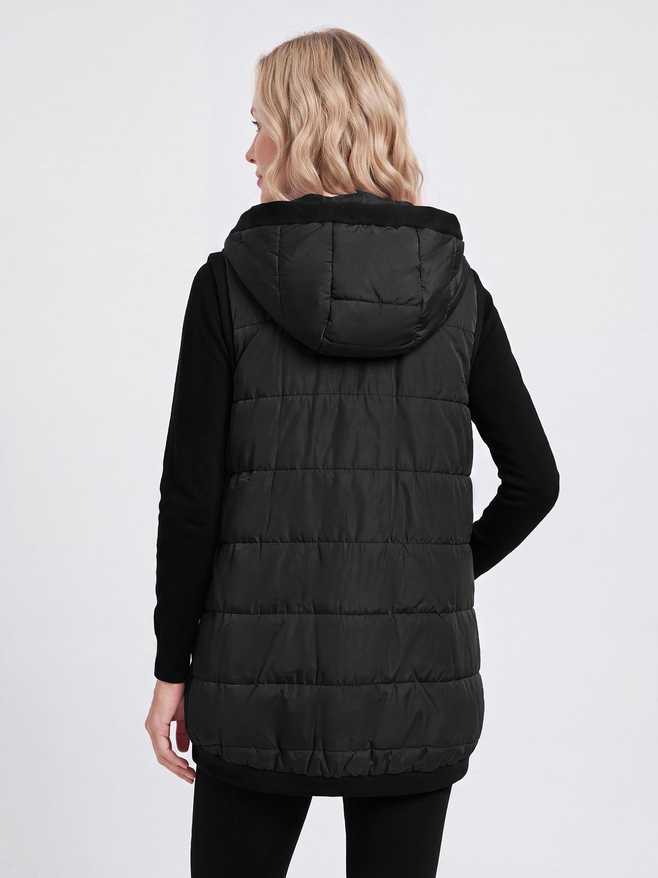 Aswulk Women Hooded Quilted Padded Vest, Thick Zip Up Sleeveless Jacket With Big Pockets, Front Short Back Long Casual Layering Gilet