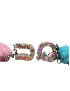 2-Piece Sprinkle Letter Keychain Set – “Q” & “U” with Fuzzy Charms
