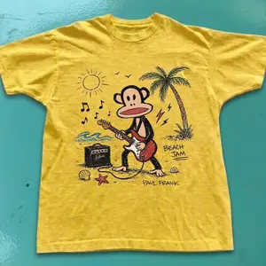 Paul Frank Beach Jam Monkey Guitar Graphic T shirt and Baby Tee | Y2K 2000s Aesthetic Summer Palm Tree Streetwear | Retro Grunge Cute Graphic Tee