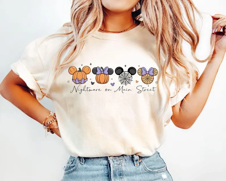 Nightmare on Main Street T-shirt, Vintage Mickey Halloween Tee,Funny Spider Skeleton Retro Shirt for Halloween Party