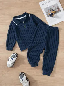 Toddler Boys Striped Long Sleeve Polo Shirt and Wide Leg Pants Set, Cute Fall Winter for Ages 1-5, Warm and Fashionable for Holidays, Baby Boy Clothes