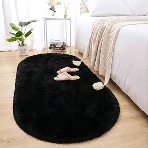 BOOPBEEP Oval Plush Soft Fluffy Rug - Modern Indoor Rugs for Living Room, Rugs For Bedroom, Game Room, Dorm, Sofa, Modern Home Decor, Carpet For Room Decor, bedroom acesories, Study And Entertainment Area - Creates Cozy Ambiance, fuze rug, Black rug