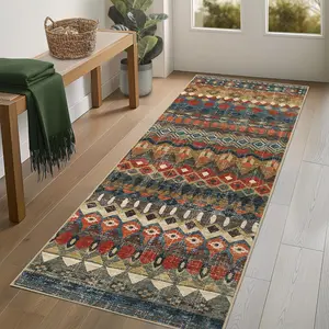 GARVEE Runner Rug for Hallways 2'x6' - Washable, Soft, Non-Slip, Non-Shedding Farmhouse Carpet Runner with Foldable Low Pile and Geometric Diamond Pattern, Ideal for Bathroom and Bedroom, Colorful Design