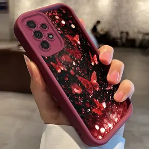 Luxury Red Aesthetic Glitter Butterfly Smartphone Case - Cellphone Accessory for Galaxy S21-S26,A13-A17,A33-A36,A52-A54,Note Ultra Plus FE 5G (Handheld Device Protection)