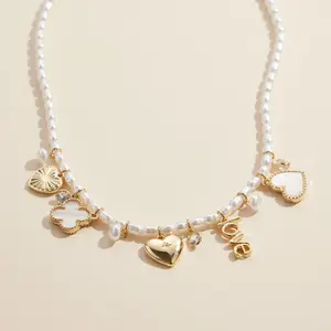 Pearl Charm Necklace with Gold & Silver Accents – Love & Heart Pendant Jewelry