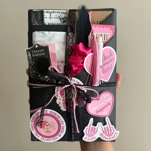 *Imperfect*  Dark Romance & Dark Romantasy SPRAYED EDGE Blind Date with a Book Pack – Includes Notebook, Pen, Bookmark, Stickers, Eye Mask & Hot Cocoa – Valentine’s Day Quirky Gift Bundle
