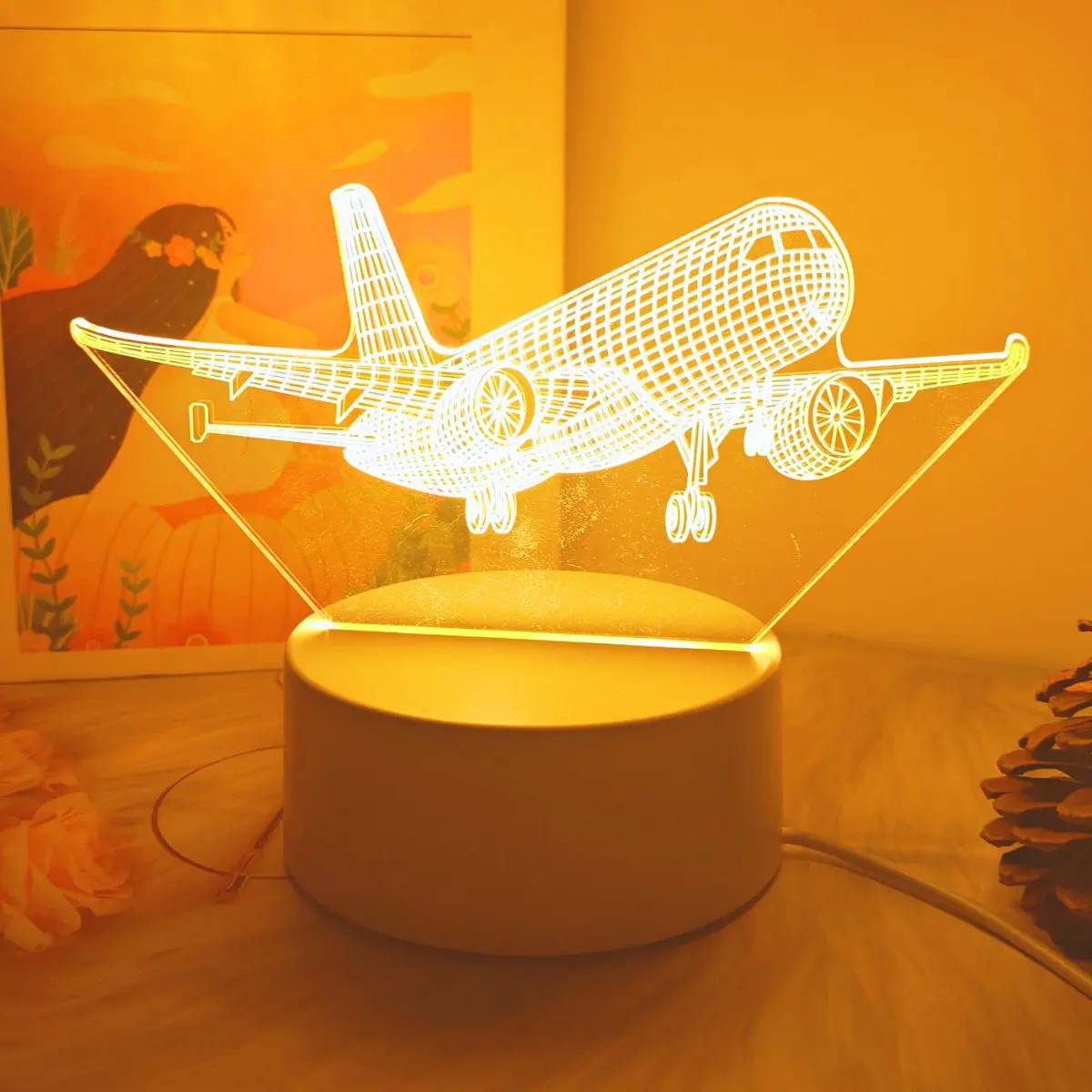 Airplane & Jet LED Illuminated Night Light, USB Powered Table Lamp, Warm Light, Decorative LED Lights, Perfect Gift for Aviation Enthusiasts, Home Decor, Party Decoration, Led Lamp Lighting