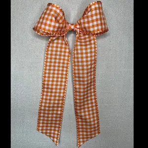 Harvest Gingham Long Ribbon Handmade Halloween/Fall Hair Bow