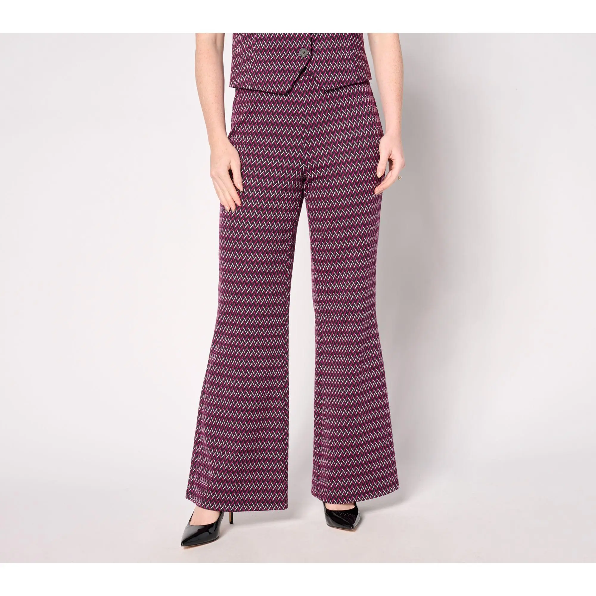 by Stacy London Regular Patterned Knit Jacquard Flare Pant