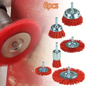 6 Pack Nylon Filament Abrasive Wire Brush Wheel & Cup Brush Set with 1/4 Inch Hex Shank,6 Sizes Nylon Drill Brush for Removal of Rust Corrosion Paint,Christmas Party Gifts,Hand Tools Kits