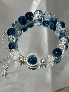 Crescent Moon & Galaxy Pendant String Bracelet for Women, Exquisite Bracelet, Star Design, Brightening Sweet Friendship Jewelry, Ideal for Daily Wear, Parties, Weddings