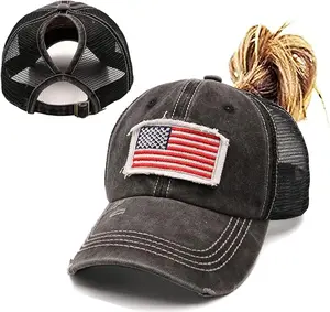 JMILYJW Baseball Cap Ponytail Cap Trucker Cap Hot Criss Cross Ponytail Hat for Women Distressed Messy Bun Trucker Hat Pony Cap